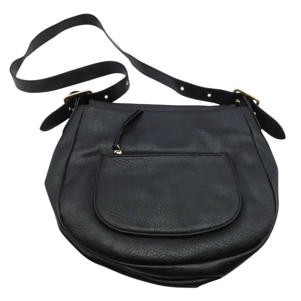 Juicy Couture Black Faux Leather Saddle Bag Shoulder Bag Purse Y2K